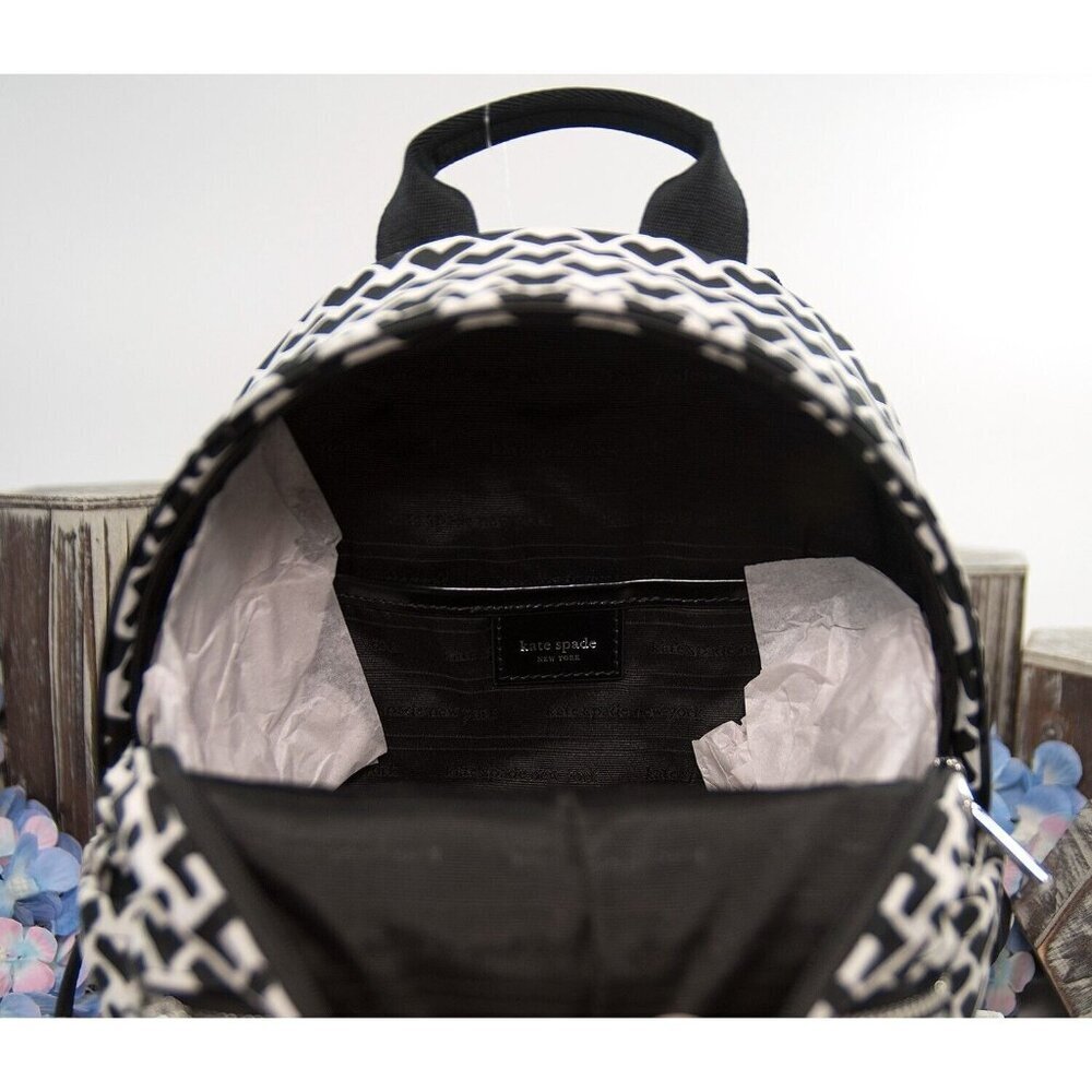Kate Spade Sam Icon Black White Heart Nylon Jacquard Small Backpack Bag NWT - Picture 7 of 7